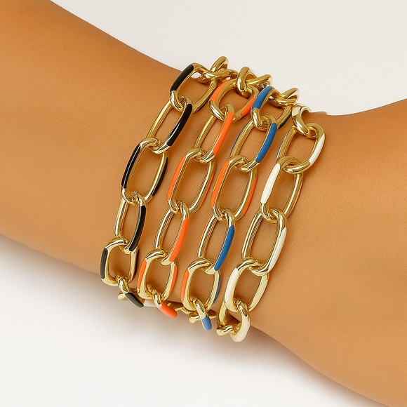 Gold Plated Enamel Link bracelet - Picture 1 of 6